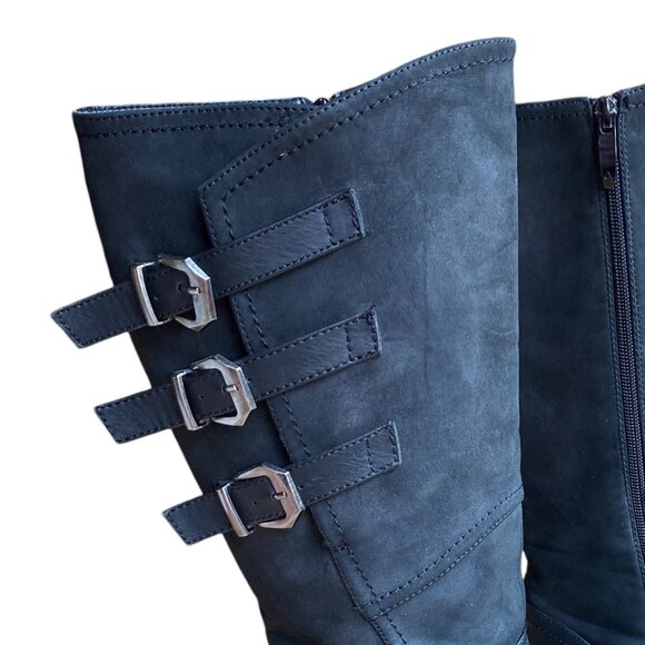 Patrizia Dercetis Faux Leather Suede Tall Boot Black Buckle Riding Country-8 - Picture 2 of 16